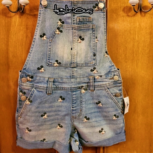 DISNEY PARKS MICKEYS ALL OVER FACES DENIM OVERALLS - Picture 2 of 4